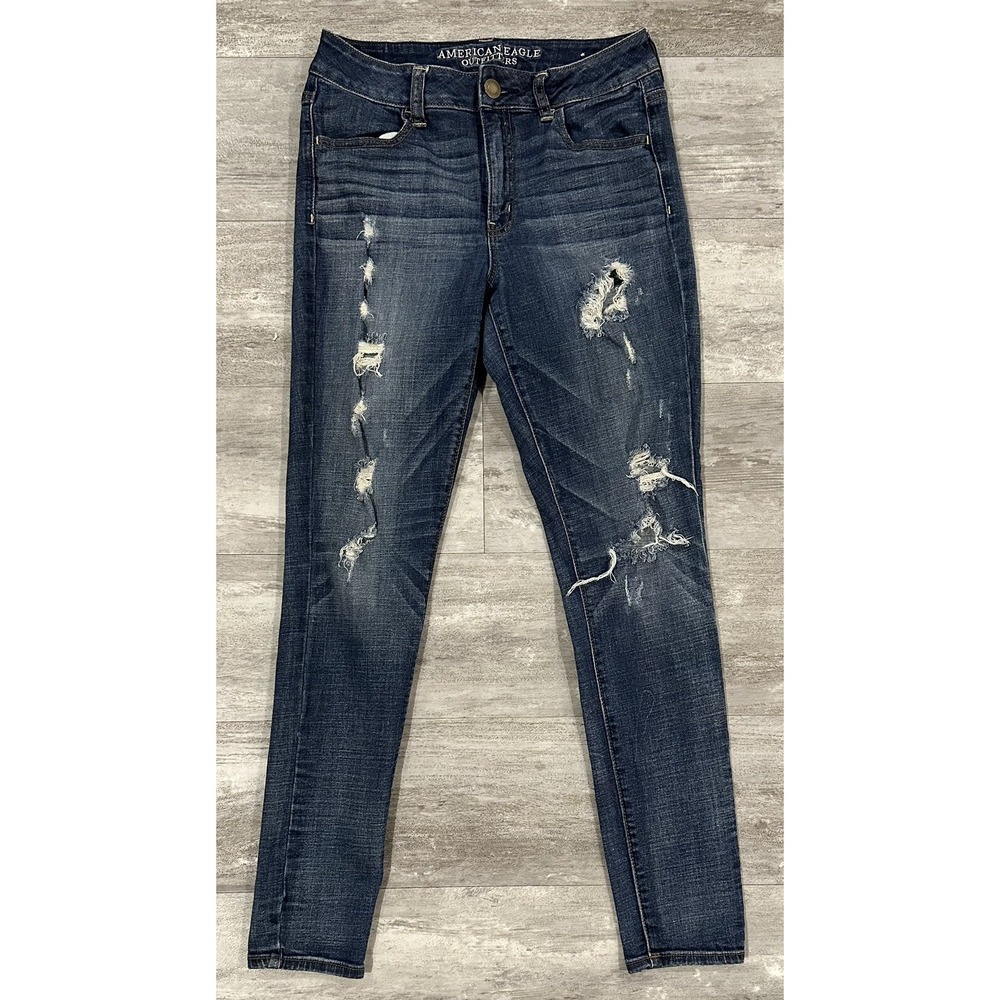American Eagle Hi-Rise Jegging Blue Women's Jeans Size 8 28x29 Distressed